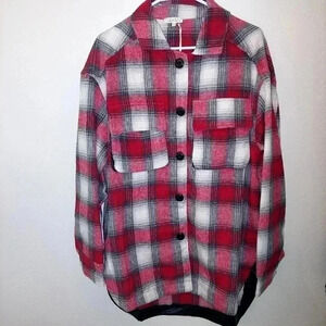 NWT La Miel Plaid Flannel Shacket Red Black White Size Medium
